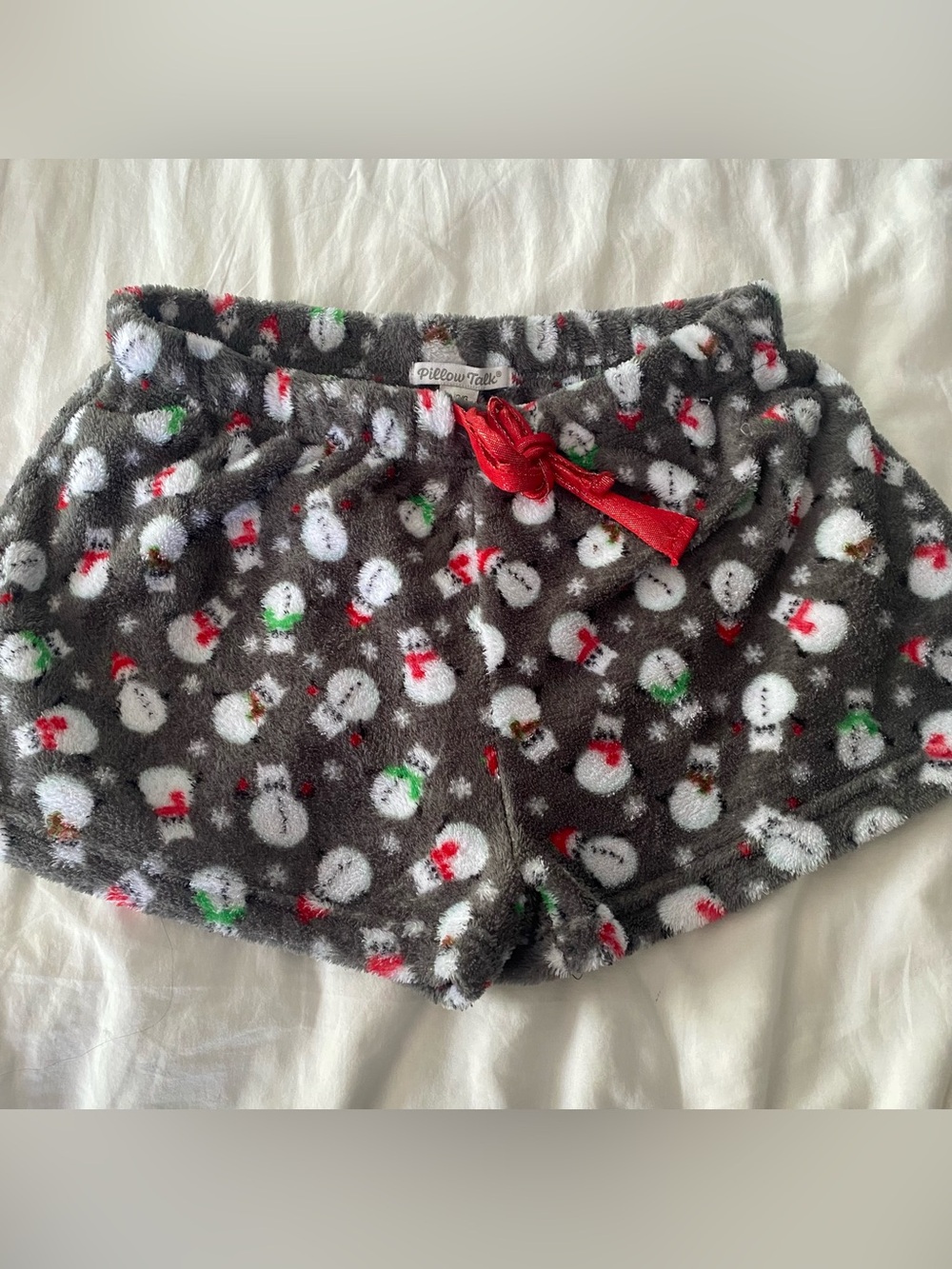 Pillow Talk Pajama Shorts Junior L Lounge Cozy Drawstring Snowman Fleece Soft 2”